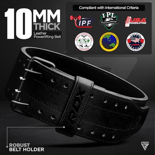 RDX IPF Compliant Powerlifting Belt 13mm and 10mm, USAPL USPA and IPL Competition Level Genuine Leather 4” Gym Belt for Heavy Weight Lifting Deadlift Squats and Strongman Strength Training, Men Women - color: 10MM BLACK, size: S