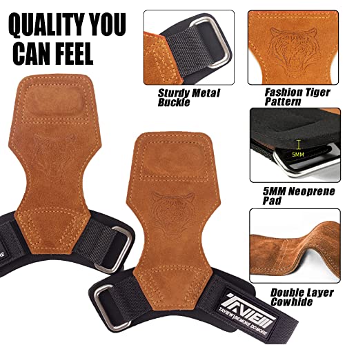 TAVIEW Wrist Straps for Weightlifting for Maximum Grip Support - Lifting Deadlift Strap & Weight Lifting Grips Gloves for Working Out Pull Up Deadlifting & Shrugs - color: tiger (brown)