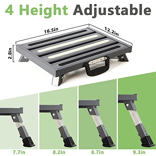 Aluminum RV Steps, 4-Level Adjustable Folding Step Stool with Non-Slip Rubber Feet, Non-Slip Fluorescent Strip Platform Rv Accessories - Gray - color: Gray+reflective Yellow