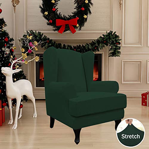 Easy-Going Stretch Wingback Chair Sofa Slipcover 2-Piece Sofa Cover Furniture Protector Couch Soft with Elastic Bottom, Spandex Jacquard Fabric Small Checks, Dark Green - color: Dark Green