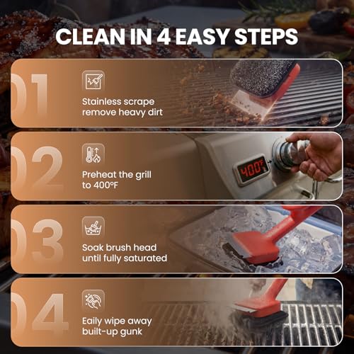 ThermoMaven Bristle-Free BBQ Grill Brush - No Wire Risk Steam Cleaner Removes Burnt Grease Fast - 17" Cool-Touch Handle, Scraper & 3 Replaceable Heads for Gas, Charcoal & Cast Iron - size: Red 3pcs-Small
