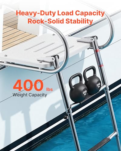VEVOR Boat Ladder, 3 Steps Stainless Steel Telescoping Folding Swim Deck Ladder for Rear Entry Inboard, 400 lbs Capacity with Wide Non-Slip Steps & Handrails, for Outboards, Yacht, Pontoon Boats - size: 3 Steps