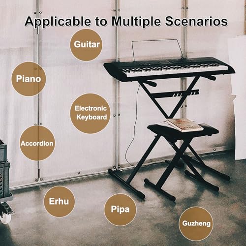 Keyboard Bench X-Style Height Adjustable Padded Cushion Foldable Stool Portable Seat Keyboard Chair for Keyboards Piano Guitar (White) - color: White