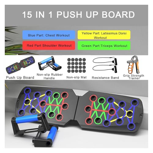 Push Up Board for Men - 15-in-1 Foldable Pushup Board with Push Up Bar, Handles & Bands, Portable Home Gym & Workout Equipment for Chest Exercise, for Teen Boys 16-18 & Gym Lovers - color: BLACK-3