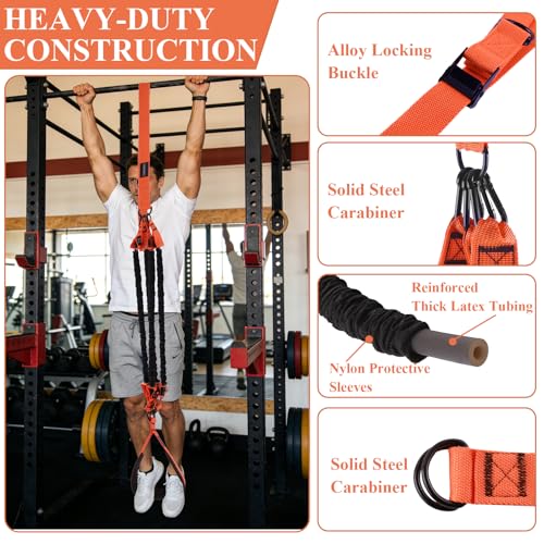 CHERAINTI Pull Up Assistance Bands, 375lbs Heavy Duty Pullup Assist Band Set with 5 Resistance Bands, Adjustable Strap, Comfortable Foot/Knee Rest, Handles & Door Anchor for Home Gym Strength Training