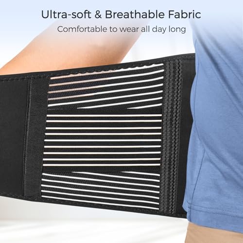 FREETOO Back Braces for Lower Back Pain Relief with 6 Stays, Breathable Back Support Belt for Men/Women for work , Anti-skid lumbar support belt with 16-hole Mesh for sciatica(L) - size: Large (Pack of 1)