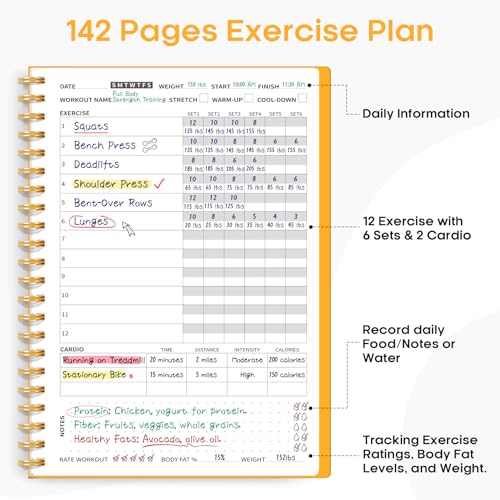 Fitness Workout Journal for Women & Men, A5(5.5" x 8.2") Workout Log Book Planner for Tracking, Progress, and Achieving Your Wellness Goals-Yellow - color: k.Yellow