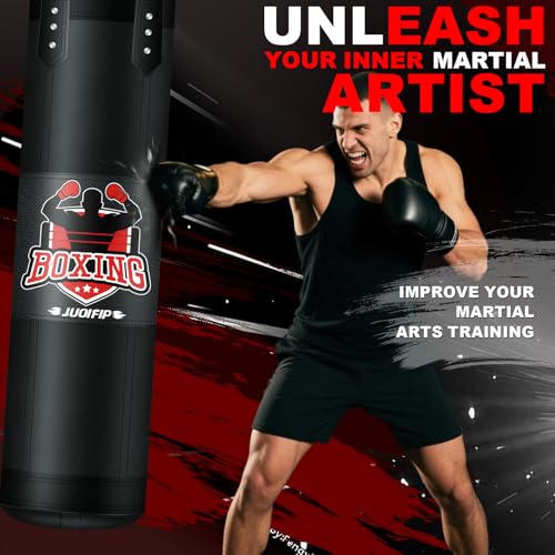 Punching Bag Set for Adults, 4FT Heavy Boxing Bag Set with 12 OZ Boxing Gloves, Suitable for MMA Karate Kickboxing Boxing Muay Thai Training at Home or Gym - Unfilled Heavy Bag - color: Black