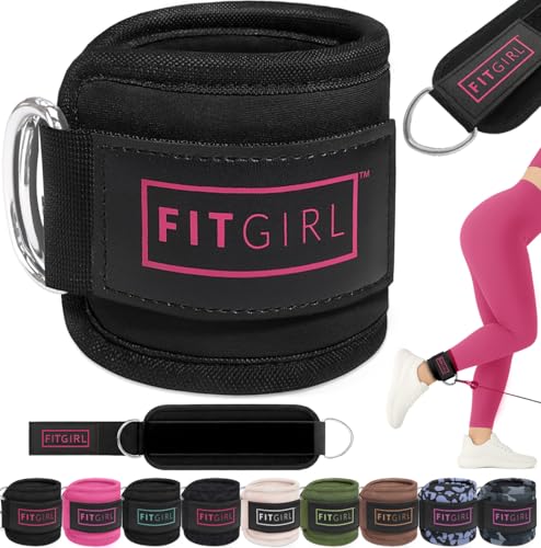 FITGIRL Ankle Strap for Cable Machine – Premium Padding and Comfort for Cable Exercise Machines, Cable Exercise Attachment for Home & Gym, Glute Workouts - Kickbacks, Leg Extensions, Hip Abductors - color: Black - Pair