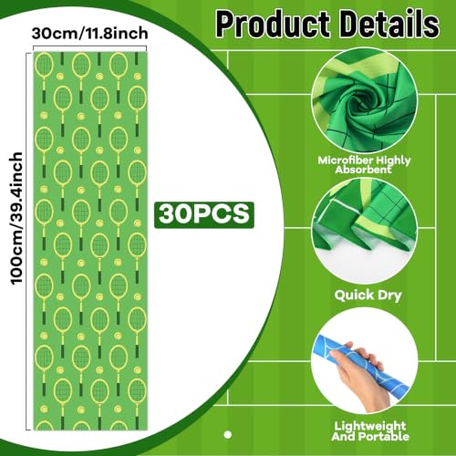 30Pcs Tennis Cooling Towels 40 x 12 Inch Towel Microfiber Breathable Chilly Sport Rags Absorbent Sweat Washcloth Sport Team Gifts Workout Ice Towel for Athletes Coach Gym Party Favors - style: Tennis