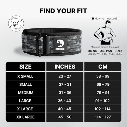 DMoose Fitness Auto Locking Weight Lifting Belt for Men & Women - 4" Nylon Squat & Deadlift Belt with Quick-Release Buckle - Gym Workout Belts for Lumbar Back Support for Weightlifting & Powerlifting - color: Black Camo, size: X-Large