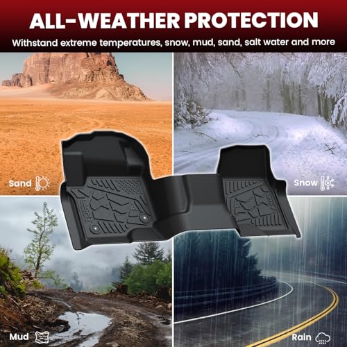 LASFIT Floor Mats for Ford F250 F350 F450 2017-2026 Crew Cab Front Bench Seat | Rear W/Fold-Flat Storage Carpet Floor Super Duty All Weather Protector TPE Car Floor Liner, 1st & 2nd Row, 2pcs Black