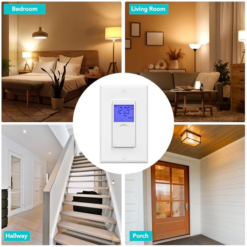 BN-LINK 7 Day Programmable in-Wall Timer Switch for Lights, Digital Light Switch Timer Indoor, Single Pole and 3 Way (Compatible with SPDT) Both Use, Neutral Wire Required, Blue Backlight, ETL Listed - color: Blue Backlight, size: 2 Pack