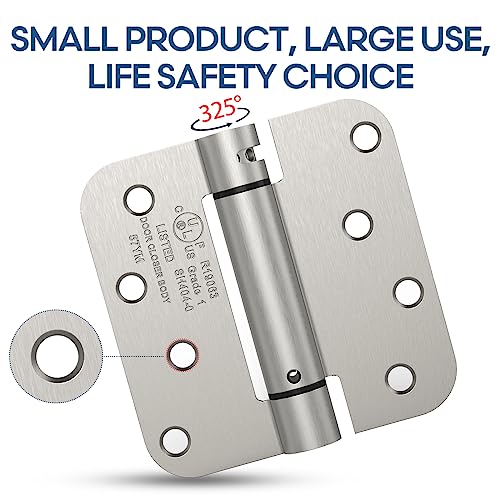 2 Pack 4 Inch Self Closing Door Hinges Kit, Satin Nickel | Spring loaded; includes door stopper, lubricant and 16 anchors; 5/8" radius; adjustable tension; UL listed - color: Satin Nickel - kit, size: 4" (2 Pack)
