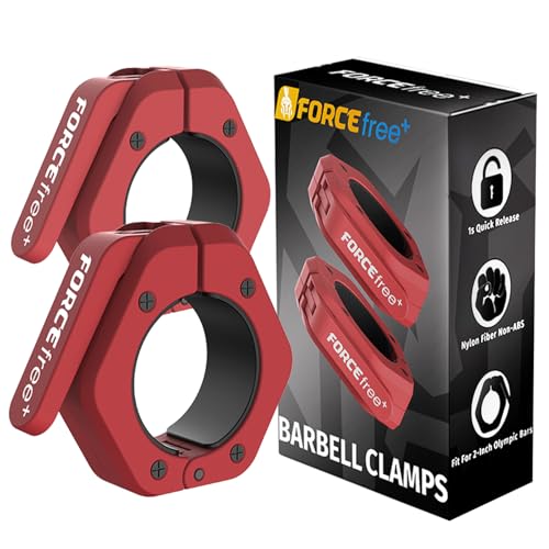 Forcefree+ Barbell Clips (Pair), Barbell Clamps, Quick Release Olympic Barbell Clamps with Anti Slip TPR Grip, Barbell Collars for Secure Weightlifting & Powerlifting - color: Red