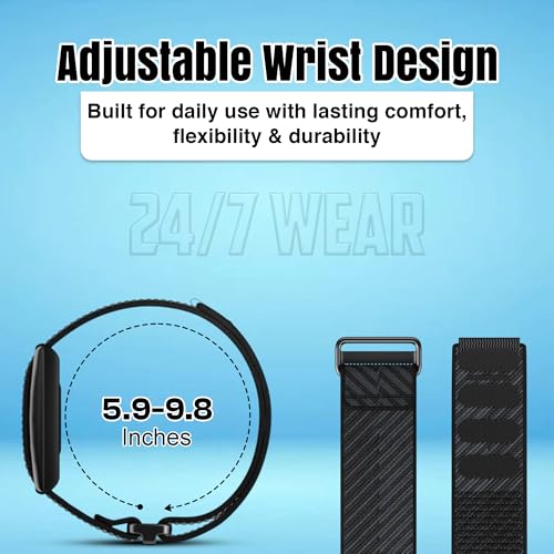 DADO Breathable Nylon Replacement Watch Band Compatible with Polar Loop – Lightweight, Ideal for All Weather Use Sport Strap with Adjustable Hook & Loop Closure - color: Night Black