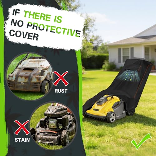 Patio Lawn Mower Covers,Anti-UV Protector Lawnmower Storage Cover with Air Vents and Elastic Straps,Outdoor Weatherproof Push Lawn Mower Cover-Black（Push-74"L x 26"W x 40"H） - size: Push-74"L x 26"W x 40"H