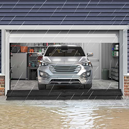 Sabary 5 Pcs Water Barrier 5 ft x 6.5 inch Absorbent Flood Barriers Home Sandless Sand Bags for Flooding Reusable Water Absorber Snake for Rain Hurricane Garage Basement Door (Black)