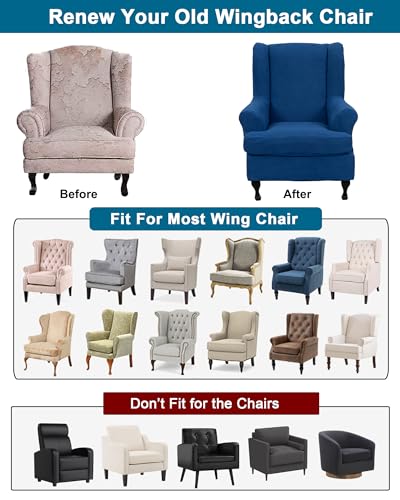 CRFATOP 2 Piece Stretch Wingback Chair Cover Jacquard Wing Chair Slipcovers Spandex Fabric Wingback Armchair Covers with Elastic Bottom for Living Room Bedroom Wingback Chair,C25 - color: Color C25