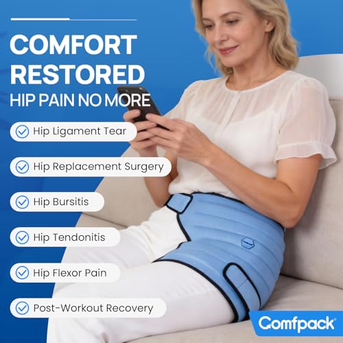 Comfpack Hip Ice Pack Wrap, 2 Hours Long Lasting Cold for Hip Replacement Surgery, Flexible & Evenly Cooling Reusable Ice Pack for Injuries, Sciatica, Bursitis, Hip Flexor Pain, Gift for Men Women - size: Small/Medium