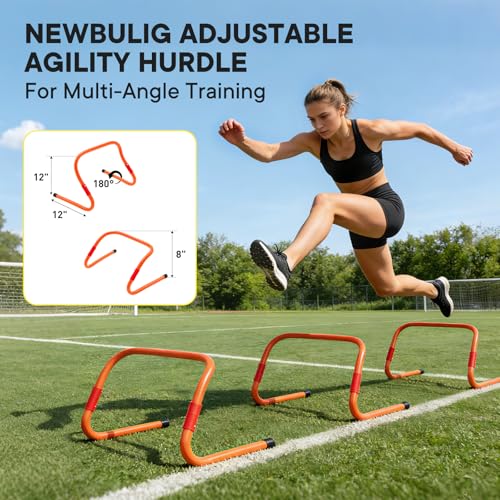 Agility Ladder Speed Training Equipment Set, 4 Adjustable Hurdles | 20 ft Ladder, 12 Cones, Jump Rope, Resistance Parachute, Soccer, Basketball, Football Practice Equipment for Youth, Adults - color: Orange, size: 17.17"*5.71"*13.31"