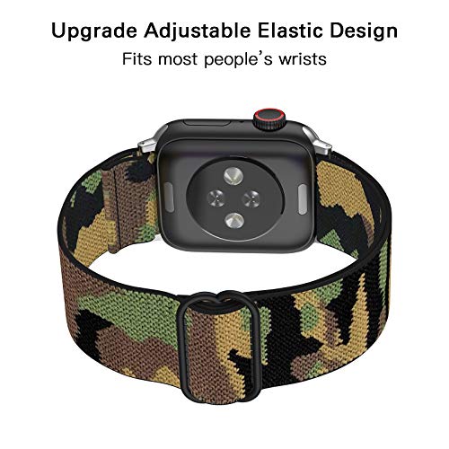 Stretchy Nylon Loop Bands Compatible with Apple Watch 38mm 40mm Djustable Soft Elastics Strap Compatible with Apple Watch SE iWatch Series 6/5/4/3/2/1 38mm 40mm Camo - color: 1-Camouflage, size: 38mm/40mm/41mm/42mm(Series 10)