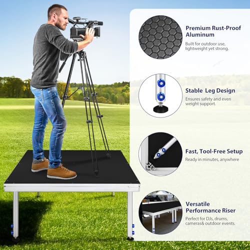 8'x12' Portable Stage Platform - Folding Aluminum Performance Deck Steps | Up to 1900lbs, Adjustable Height 24" -41" Modular Riser for Events Weddings Concerts Restaurants Bars Performances - size: 6pcs