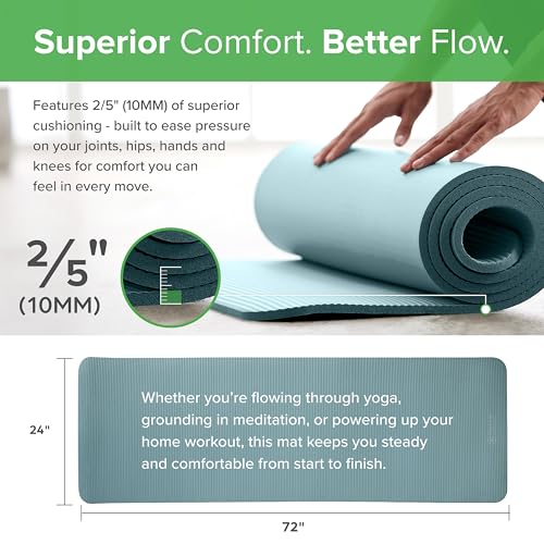 Gaiam Thick Yoga Mat, Exercise & Fitness Mat with Easy-Cinch Carrying Strap | Non-Slip NBR Foam | Joint Cushioning | Yoga, Pilates, Fitness & Floor Workouts | 72"L x 24"W - color: Teal