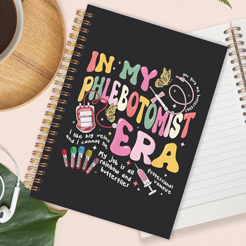 Phlebotomy Phlebotomist Gifts Spiral Notebook 5.5x8.3 in, Groovy Pink Phlebotomy Nurse Hardcover Notebook Journal Gifts for Work Women - color: Phlebotomy Phlebotomist Gifts