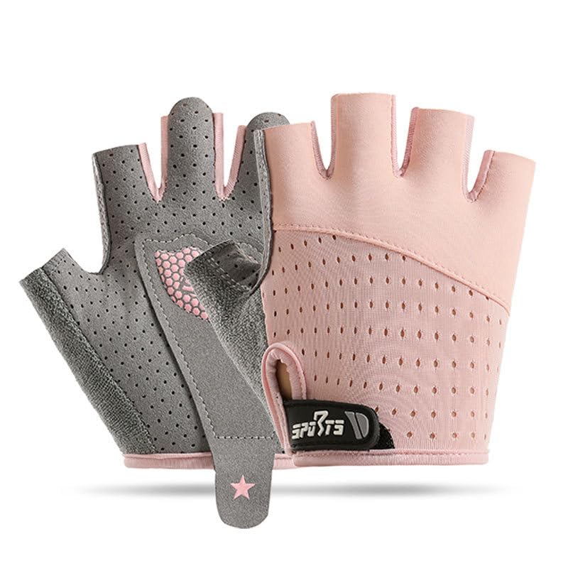 Kids-Fingerless-Workout-Cycling-Gloves Girls Boys, Breathable Mesh Sport Gloves with Non-Slip Palm Ages 3-12 - color: Pink, size: Large