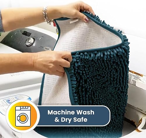 Muddy Mat 2-in-1 Set Atlantic Blue Medium(30"X19") Microfiber Non-Slip, Washable & Highly Absorbent Chenille Dog Door Mat with Wizz Stain & Odor Remover-Ultimate Pet Cleanup Combo for Pristine Homes