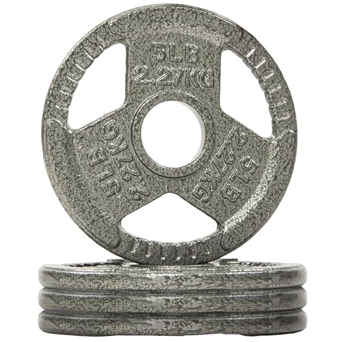Fitvids 2 Inch Olympic Barbell Weight Plates, 2.5 LB to 45 LB Plates for Home Gym Strength Training, Triple-handle Design - style: 5LB (Set of 4)