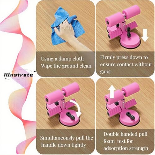 abs master sit up bar,sit ups foot holder with Elastic 2 Suction Cups and Pull Rope Portable Sit Up Assistant Device for Home Workout - color: pink