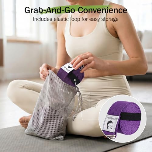 Slim Panda Yoga Strap for Stretching,Cotton Yoga Strap with Adjustable D-Ring Buckle,Non-Elastic Yoga Belt for Pilates,Gym Workouts,Physical Therapy,Improve Flexibility - color: Purple, size: 8 Feet