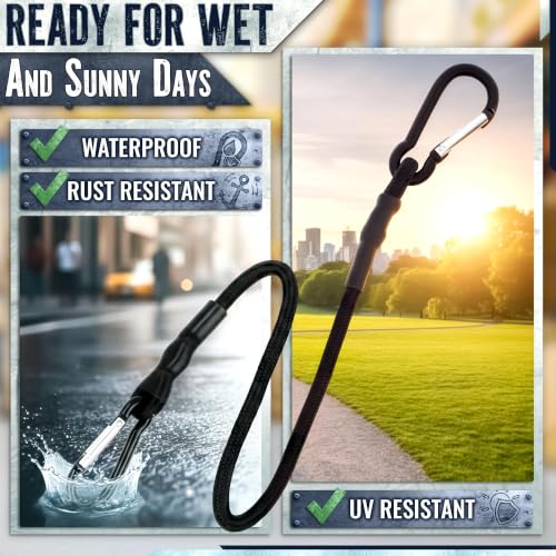 Bungee Cords with Carabiner Hooks Heavy Duty, 24", 200 Lbs Load, 4 Pcs | Elastic Tie Down Straps, Rubber & Latex, Anti-Rust Steel Hooks, 2X Stretch, Waterproof, UV Resistant; Camping, Tarps & Car - size: 24 Inch (Pack of 4)