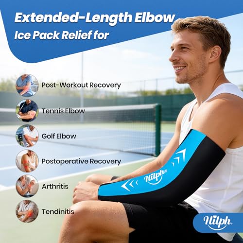 Hilph Full Arm Elbow Ice Pack Sleeve for Pitchers, Extended-Length Design | Reusable Hot & Cold Compression Gel Ice Wrap for Tennis Elbow, Golfers Arm, Bursitis, Tendonitis, Carpal Tunnel, Large - size: Large