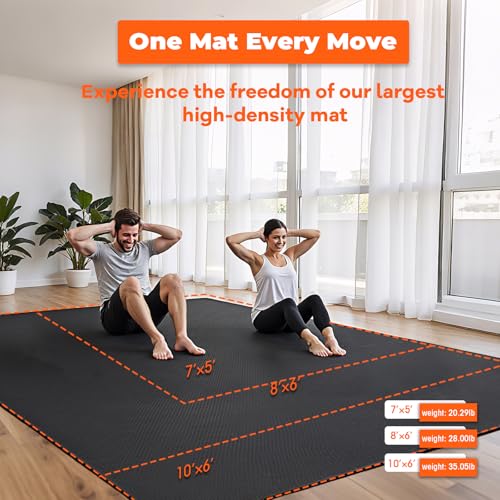 VTORY Extra Thick Large Exercise Mat, 6'x4'/7'x5'/8'x6'/10'x6'x8mm(1/3 inch) , Non-Slip, PVC, Ultra Durable, Heavy-Duty Mat, Shoes-Friendly, High-Density, Large Wide Yoga Mat, Workout Mat for Home Gym, Cardio, Strength, HIIT, MMA - size: 7'x5'x8mm High-De
