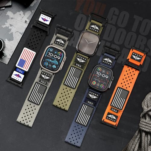 Rugged Nylon Bands for Apple Watch Band 42mm（Series 11/10） 41mm 40mm 38mm Men,Breathable Holes Sport Strap With US Flag Wristband for iWatch band Series 11 10 9 8 7 6 5 4 3 SE3/2/1 - color: 10-Black-Black White Flag, size: 38/40/41/42MM(S11/10) Standard