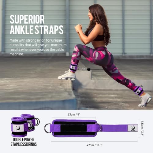 Slim Panda Ankle Strap for Cable Machine,Ankle Cuff for Kickbacks, Booty Hip Abductors,Glute Workouts, Leg Extensions, Curls for Men and Women, Adjustable with Double D-Rings - color: Purple, style: Pair