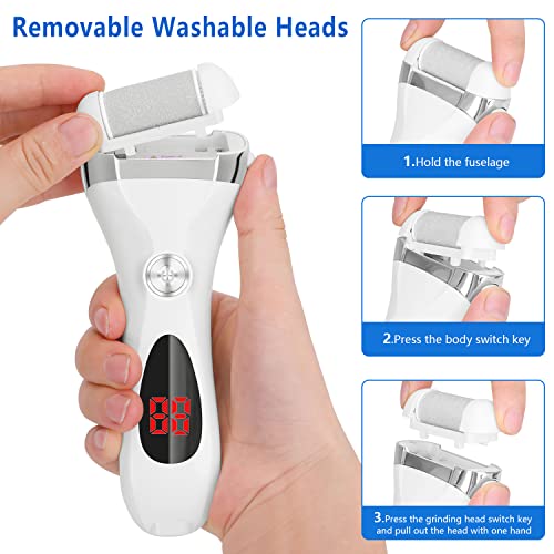Electric Foot Callus Remover Kit, Elmchee Rechargeable Callous removers 3 Grinding Heads Waterproof Foot Scrubber File, Professional Pedicure Tools kit Feet Care for Dead, Cracked Dry Skin - style: White