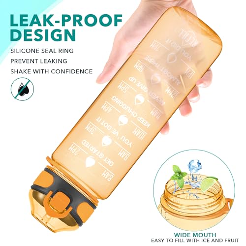 Enerbone 32 oz Water Bottle with Times to Drink and Straw, Motivational Drinking Water Bottles with Carrying Strap, Leakproof BPA & Toxic Free, Ensure You Drink Enough Water for Fitness Gym Outdoor - color: Orange