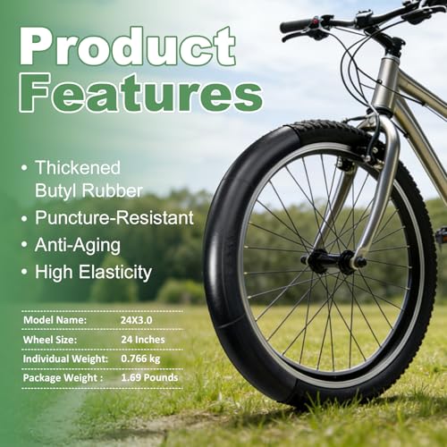 2 Pack of Fat Tire Bike Inner Tubes, 20/24/26 X4.0 Heavy Duty Bike Tube, Inner Tube with 32mm Schrader Valve for Snow Mountain Bike E-Bike - size: 24X3.0(2 Pack)