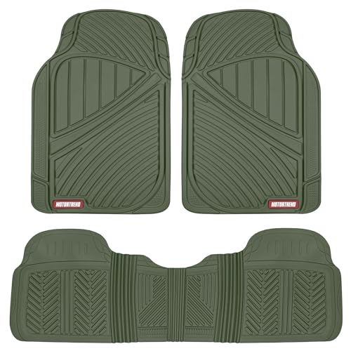 Motor Trend FlexTough Performance All Weather Rubber Car Floor Mats - 3 Piece Floor Mats Automotive Liners for Cars Truck SUV, Heavy-Duty Waterproof (Green) - color: Green