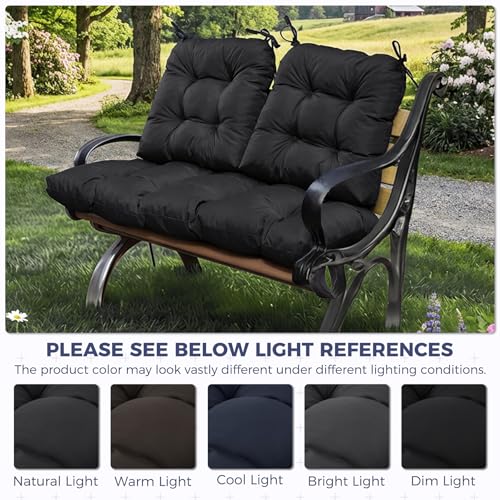 Wicker Chair Cushions of 3 Pieces, Waterproof Cushions for Patio Furniture, Tufted Wicker Outdoor Furniture Cushions, 1 Patio Loveseat Cushion and 2 U-Shaped Cushions, 44"x19"x5", Black - color: Black