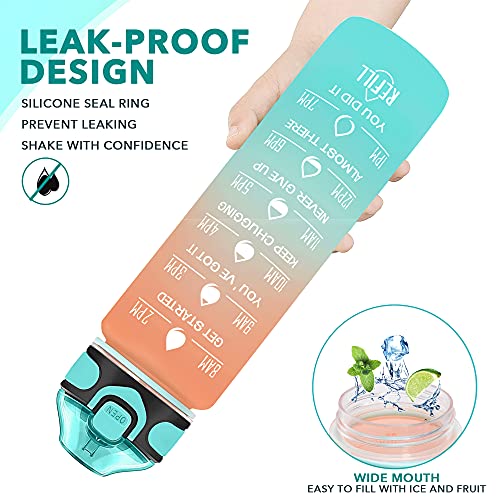 Enerbone 32 oz Water Bottle with Times to Drink and Straw, Motivational Drinking Water Bottles with Carrying Strap, Leakproof BPA & Toxic Free, Ensure You Drink Enough Water for Fitness Gym Outdoor - color: Orange-Green