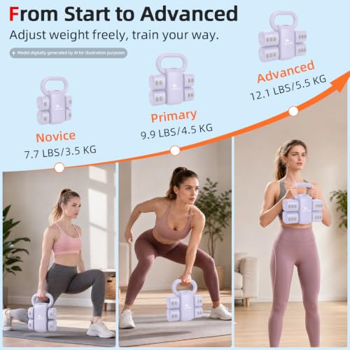 Abahub 2 in 1 Kettlebell & Dumbbell Set for Home Gym, Adjustable Weights Dumbbell Set with Kettlebell Grip Converter, Full Body Workout Kettlebell Set of 2 for Men Women - color: Purple