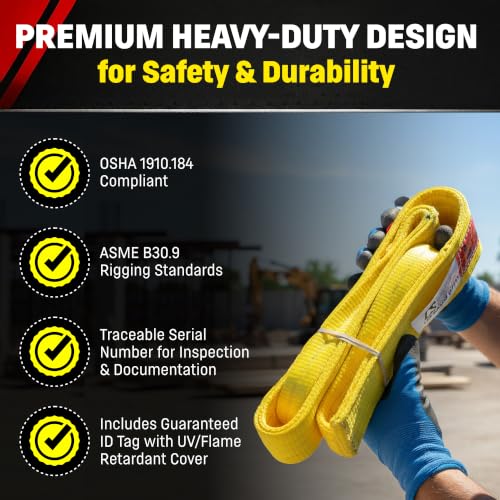 DD Sling (USA Made). 3" Widths by 6' to 20' Lengths in Listing, 2 Ply Twisted Eye, Nylon Lifting Slings, Eye & Eye, 8,900 lbs Vert, 7,200 lbs Choker, 17,800 lbs Basket Load Capacity (3" x 6') - size: 3" x 6'