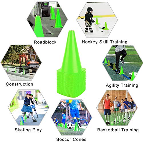 9 Inch Plastic Training Traffic Cones, Sport Cones, Agility Field Marker Cones for Soccer Basketball Football Drills Training, Outdoor Activity or Events - (Set of 10, 12, 15 or 24, 4 Colors) - color: 24 Pack Green