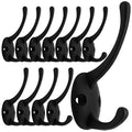 IBosins 12 Pack Black Coat Hooks Wall Mounted with 24 Screws Retro Double Hooks Utility Black Hooks for Coat, Scarf, Bag, Towel, Key, Cap, Cup, Hat - color: Black