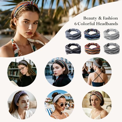 HSEM Striped Headbands for Women 6-Pack – Soft Thick Head Bands, Wide Stretchy Elastic Non-Slip Bands – Large Knotted Sports Sweat Bands for Washing Face, Makeup, Running, Spa, Fitness & Fashion - color: X-Colorful-2-13